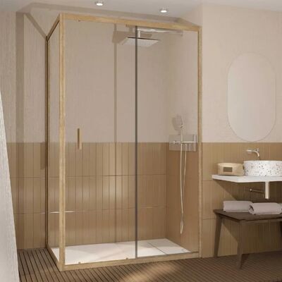 Aurlane - Porte de Douche Coulissante Effet Bois 120x90x200 avec Panneau Latéral - Publicité Aurlane - Porte de Douche Coulissante Effet Bois 120x90x200 avec Panneau Latéral - Publicité