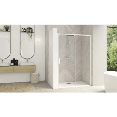 Parois de douche SMART DESIGN coulissant 127 140cm profilé blanc avec verre transparent KINEDO PA9214BTNE - Publicité Parois de douche SMART DESIGN coulissant 127 140cm profilé blanc avec verre transparent KINEDO PA9214BTNE - Publicité