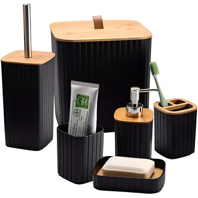 Avizar Set d'Accessoires de Salle de Bain 6 pièces Poubelle Distributeur de Savon Noir - Publicité Avizar Set d'Accessoires de Salle de Bain 6 pièces Poubelle Distributeur de Savon Noir - Publicité