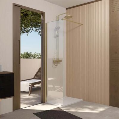 Aurlane - Paroi de Douche 50x195 cm - Verre 5 mm - Finition Or Brossé - Publicité Aurlane - Paroi de Douche 50x195 cm - Verre 5 mm - Finition Or Brossé - Publicité