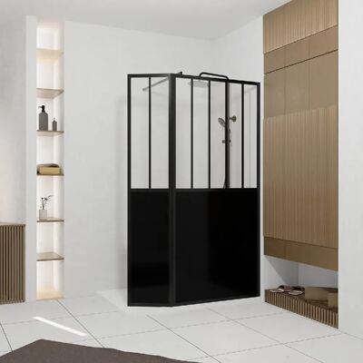 AURLANE Paroi de douche noire avec déflecteur pivotant - 90+40x200 cm - Publicité AURLANE Paroi de douche noire avec déflecteur pivotant - 90+40x200 cm - Publicité