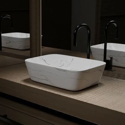 AURLANE Lavabo Rectangulaire en Céramique Blanc Marbre - Salle de Bain - Publicité AURLANE Lavabo Rectangulaire en Céramique Blanc Marbre - Salle de Bain - Publicité