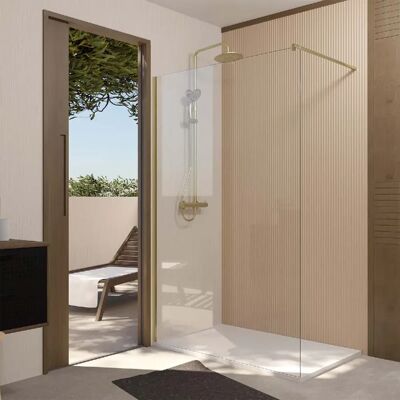 Aurlane - Paroi de Douche 140x195 cm - Verre 5 mm et Fini Or Doré Brossé - Shower Screen - Publicité Aurlane - Paroi de Douche 140x195 cm - Verre 5 mm et Fini Or Doré Brossé - Shower Screen - Publicité