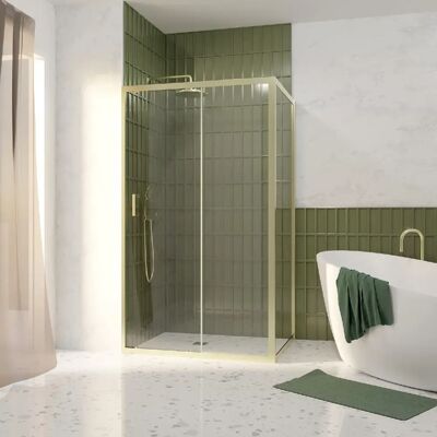Pack Porte de Douche Coulissante 120x200cm et Retour 90cm - Or Doré Brossé - Verre 6mm - Publicité Pack Porte de Douche Coulissante 120x200cm et Retour 90cm - Or Doré Brossé - Verre 6mm - Publicité