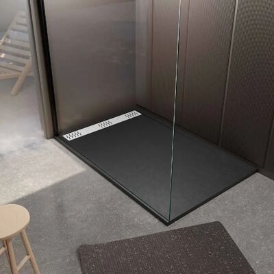 Aurlane - Bac de douche noir effet granit 90x140x3cm + Grille de drainage blanche mate - Bac de douche - Publicité Aurlane - Bac de douche noir effet granit 90x140x3cm + Grille de drainage blanche mate - Bac de douche - Publicité