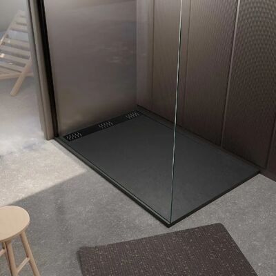 Aurlane Recepteur de douche en résine effet granit noir 80x140x3cm + Grille de drainage noire - Publicité Aurlane Recepteur de douche en résine effet granit noir 80x140x3cm + Grille de drainage noire - Publicité
