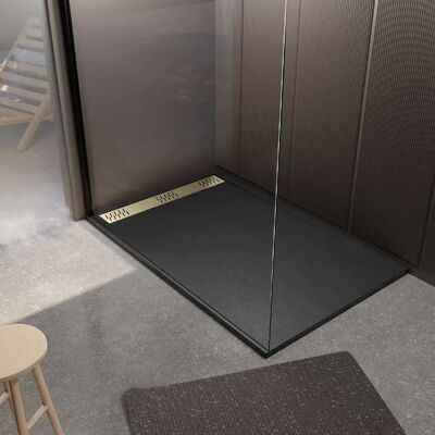 Aurlane - Bac à douche effet granit 90x140cm + Grille de drainage or - Publicité Aurlane - Bac à douche effet granit 90x140cm + Grille de drainage or - Publicité