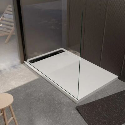 Aurlane - Plateau de douche en Résine Effet Granit Blanc 90x140x3cm + Grille Noire - Plateau de douche - Publicité Aurlane - Plateau de douche en Résine Effet Granit Blanc 90x140x3cm + Grille Noire - Plateau de douche - Publicité