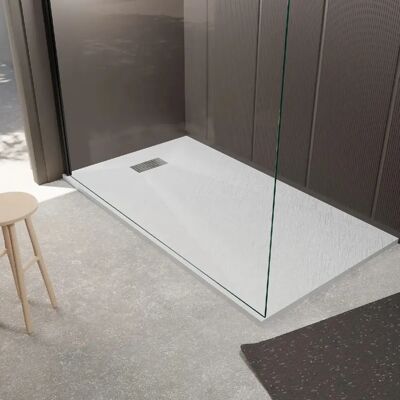 Aurlane - Plat de Douche Blanc Effet Pierre 90x160 et Grille Perforée en Acier Inox - Plat de Douche avec Grille - Publicité Aurlane - Plat de Douche Blanc Effet Pierre 90x160 et Grille Perforée en Acier Inox - Plat de Douche avec Grille - Publicité