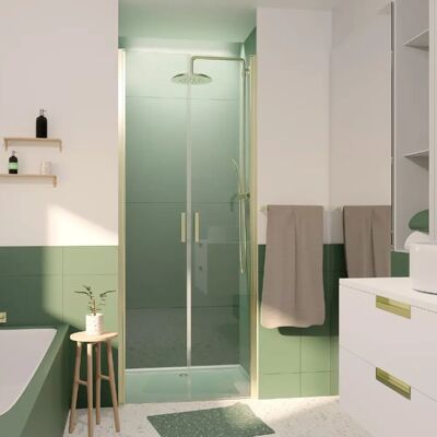 Porte de Douche Double Battante - 80x200cm - Verre Trempé 6mm - Profil Or Doré Brossé - Publicité Porte de Douche Double Battante - 80x200cm - Verre Trempé 6mm - Profil Or Doré Brossé - Publicité
