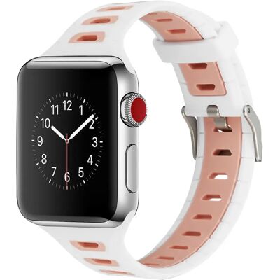 Avizar Bracelet Apple Watch 42/44 mm Sport - Blanc/Rose - Publicité Avizar Bracelet Apple Watch 42/44 mm Sport - Blanc/Rose - Publicité