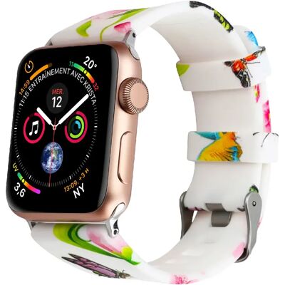 Avizar Apple Watch 42/44 mm - Bracelet silicone fleurs - Publicité Avizar Apple Watch 42/44 mm - Bracelet silicone fleurs - Publicité