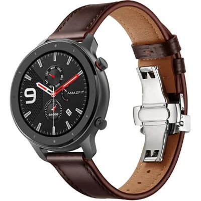 Générique Bracelet cuir Huami Amazfit GTR 47mm - Argent/Café - Publicité Générique Bracelet cuir Huami Amazfit GTR 47mm - Argent/Café - Publicité