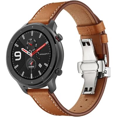 Générique Bracelet en cuir véritable pour Huami Amazfit GTR 47 mm - 22 mm - marron et argent - Publicité Générique Bracelet en cuir véritable pour Huami Amazfit GTR 47 mm - 22 mm - marron et argent - Publicité