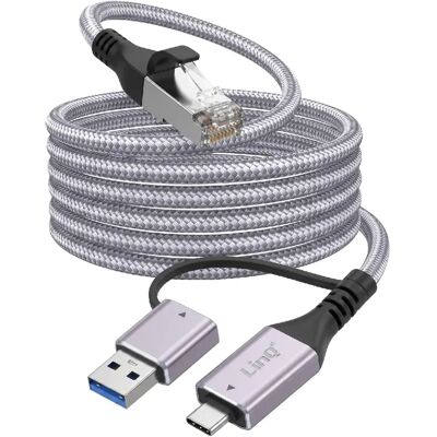 LinQ Câble Ethernet RJ45 vers USB-C et USB 3.0 2m Connexion Réseau Haut-Débit Gris - Publicité LinQ Câble Ethernet RJ45 vers USB-C et USB 3.0 2m Connexion Réseau Haut-Débit Gris - Publicité