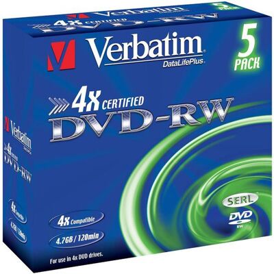 Verbatim DVD-RW 4.7 Go 4x (par 5, boite) - Publicité Verbatim DVD-RW 4.7 Go 4x (par 5, boite) - Publicité