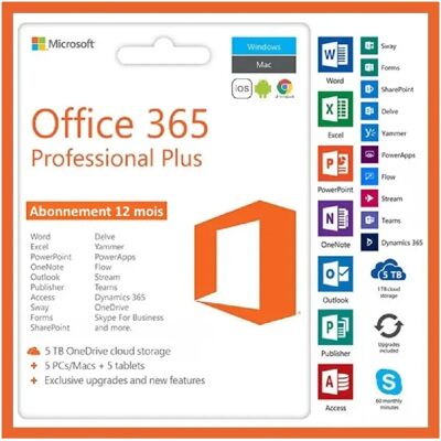 Microsoft Office 365 (PC, Mac, iOS, Android, Chromebook) - Validité 12 mois - Licence à télécharger - Livraison rapide 7/7j - Publicité Microsoft Office 365 (PC, Mac, iOS, Android, Chromebook) - Validité 12 mois - Licence à télécharger - Livraison rapide 7/7j - Publicité
