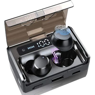 Chrono Écouteurs Bluetooth Sport LED - Noir - Publicité Chrono Écouteurs Bluetooth Sport LED - Noir - Publicité