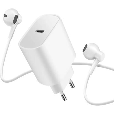 Avizar Pack Chargeur USB-C 20W + Écouteurs Filaires Jack 3.5mm avec Micro Blanc - Publicité Avizar Pack Chargeur USB-C 20W + Écouteurs Filaires Jack 3.5mm avec Micro Blanc - Publicité