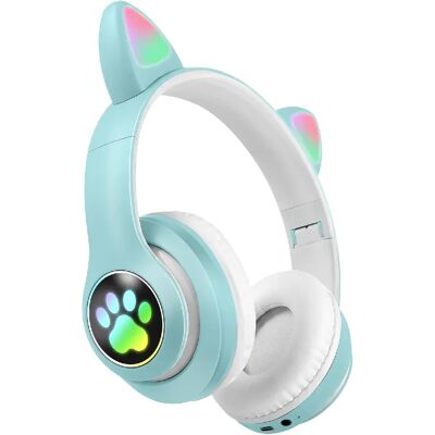 Avizar Casque Sans Fil Bluetooth pour Enfant avec Oreilles Chat Lumineux RGB Vert Menthe - Publicité Avizar Casque Sans Fil Bluetooth pour Enfant avec Oreilles Chat Lumineux RGB Vert Menthe - Publicité