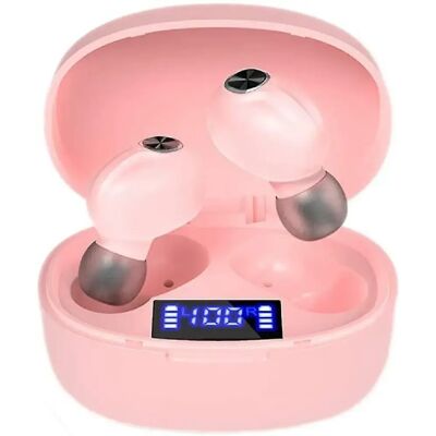 Chrono écouteurs Bluetooth TWS - Rose - Publicité Chrono écouteurs Bluetooth TWS - Rose - Publicité