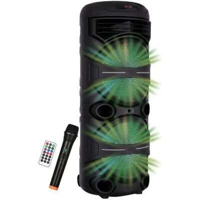Enceinte karaoké - INOVALLEY - Lumineuse - 1000 Watts - Bluetooth V5.0 - Autonomie 2 a 3 heures - Micro sans fil inclus - Publicité Enceinte karaoké - INOVALLEY - Lumineuse - 1000 Watts - Bluetooth V5.0 - Autonomie 2 a 3 heures - Micro sans fil inclus - Publicité