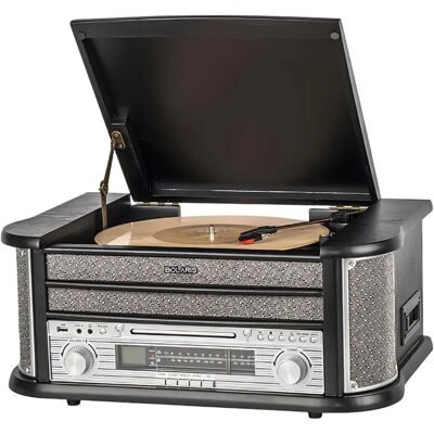 Avizar Tourne Disques Multifonctions Bluetooth / CD / K7 / AM / FM Modèle Cambridge Noir - Publicité Avizar Tourne Disques Multifonctions Bluetooth / CD / K7 / AM / FM Modèle Cambridge Noir - Publicité
