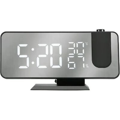 We Radio réveil grand affichage avec projecteur, écran effet miroir port USB pour la charge prise secteur inclus, Noir - Publicité We Radio réveil grand affichage avec projecteur, écran effet miroir port USB pour la charge prise secteur inclus, Noir - Publicité