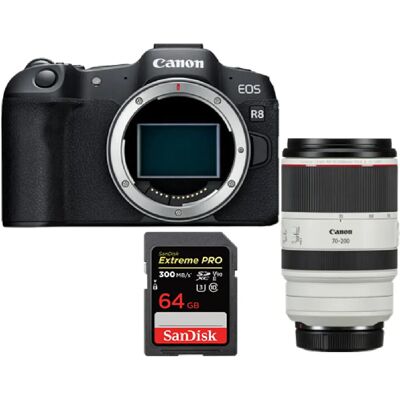 Canon EOS R8 + RF 70-200mm f2.8 L IS USM - 64 Go - Publicité Canon EOS R8 + RF 70-200mm f2.8 L IS USM - 64 Go - Publicité