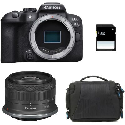 Canon EOS R10 + RF-S 18-45mm f/4.5-6.3 IS STM + Sac + Carte SD 8 Go - Publicité Canon EOS R10 + RF-S 18-45mm f/4.5-6.3 IS STM + Sac + Carte SD 8 Go - Publicité
