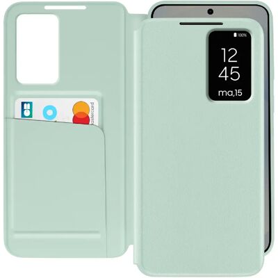 Avizar Étui Fenêtre pour Samsung Galaxy S25 avec Clapet Porte-Carte Vert pâle - Publicité Avizar Étui Fenêtre pour Samsung Galaxy S25 avec Clapet Porte-Carte Vert pâle - Publicité
