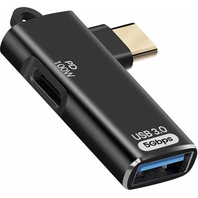 LinQ Adaptateur OTG USB vers USB-C et Charge USB-C 100W Transfert 5Gbps Noir - Publicité LinQ Adaptateur OTG USB vers USB-C et Charge USB-C 100W Transfert 5Gbps Noir - Publicité