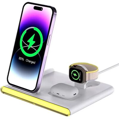 Yonis Station de charge sans fil 4 en 1 pour iPhone 15 Pro - 15 W - Blanc - Publicité Yonis Station de charge sans fil 4 en 1 pour iPhone 15 Pro - 15 W - Blanc - Publicité