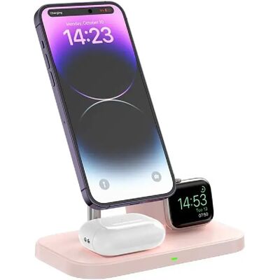 Yonis Station de charge sans fil 3 en 1 pour iPhone 12 à 15 - 23 W - Rose - Publicité Yonis Station de charge sans fil 3 en 1 pour iPhone 12 à 15 - 23 W - Rose - Publicité