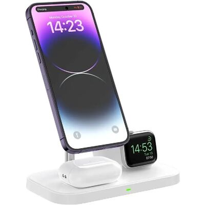 Yonis Station de charge sans fil 3-en-1 pour Apple iPhone 12 à 15 - 23 W - Blanc - Publicité Yonis Station de charge sans fil 3-en-1 pour Apple iPhone 12 à 15 - 23 W - Blanc - Publicité