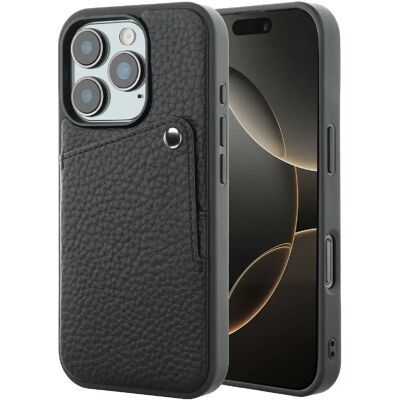 Selencia Coque en similicuir avec porte-cartes Riva Apple iPhone 16 Pro - Noir - Publicité Selencia Coque en similicuir avec porte-cartes Riva Apple iPhone 16 Pro - Noir - Publicité