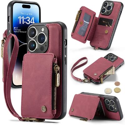 Caseme Étui portefeuille en PU zippé avec béquille Apple iPhone 14 Pro Max - Rouge - Publicité Caseme Étui portefeuille en PU zippé avec béquille Apple iPhone 14 Pro Max - Rouge - Publicité