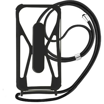 Coque silicone universelle noire avec cordon et support - Publicité Coque silicone universelle noire avec cordon et support - Publicité