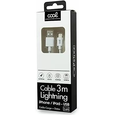 Câble USB Lightning Cool - 3m Blanc pour iPhone/iPad - Publicité Câble USB Lightning Cool - 3m Blanc pour iPhone/iPad - Publicité
