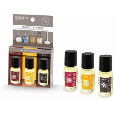 Esteban Coffret trio concentrés Teck et Tonka - Ambre - Néroli - Publicité Esteban Coffret trio concentrés Teck et Tonka - Ambre - Néroli - Publicité