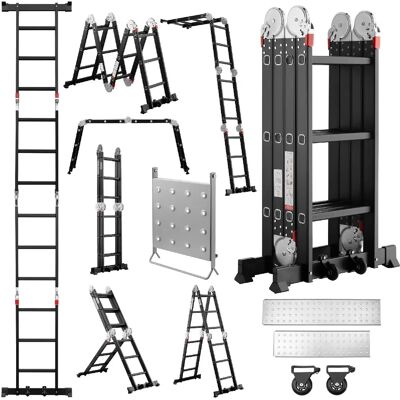 TEENO échelle 7en1 3.6m, 4x3 marches, alu pliable, 2 plateformes, 2 roues amovibles, 150kg - Publicité TEENO échelle 7en1 3.6m, 4x3 marches, alu pliable, 2 plateformes, 2 roues amovibles, 150kg - Publicité