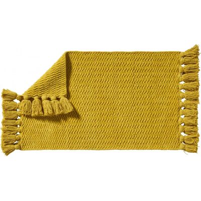 Guy Levasseur Tapis de bain déco uni à pompons en coton chenille jaune moutarde 50x80cm - Publicité Guy Levasseur Tapis de bain déco uni à pompons en coton chenille jaune moutarde 50x80cm - Publicité