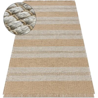 RugsX Tapis en jute - Rayures beige / gris - Tissé plat, franges - 140x190cm - Publicité RugsX Tapis en jute - Rayures beige / gris - Tissé plat, franges - 140x190cm - Publicité