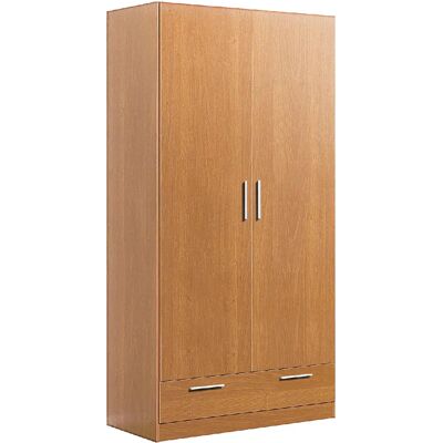 Pegane Armoire 2 portes avec tiroirs - Merisier - Publicité Pegane Armoire 2 portes avec tiroirs - Merisier - Publicité