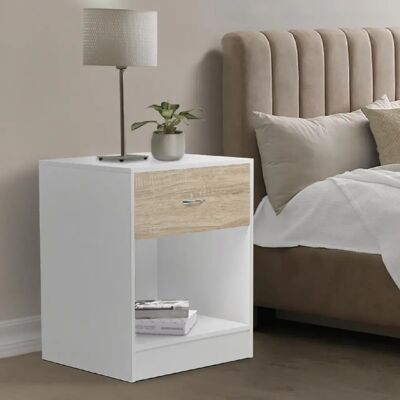 Idmarket - OLGA - Blanc - Finition chêne - Nightstand - Publicité Idmarket - OLGA - Blanc - Finition chêne - Nightstand - Publicité