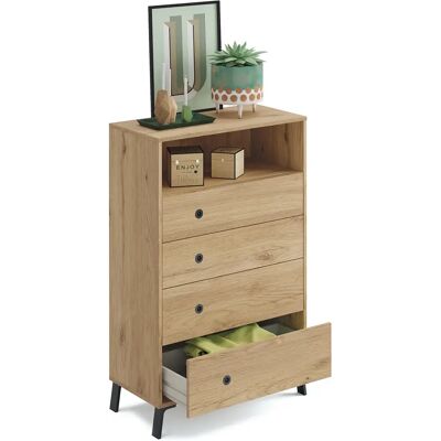 Pegane - Commode 4 tiroirs chêne doré - Dresser - Publicité Pegane - Commode 4 tiroirs chêne doré - Dresser - Publicité