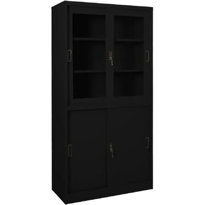 Armoire de bureau avec porte coulissante noire en acier vidaXL - Publicité Armoire de bureau avec porte coulissante noire en acier vidaXL - Publicité