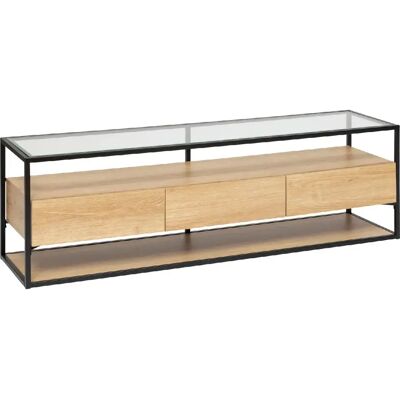ATMOSPHERA Meuble TV 3 tiroirs effet bois et verre ALDEA - Beige - Publicité ATMOSPHERA Meuble TV 3 tiroirs effet bois et verre ALDEA - Beige - Publicité