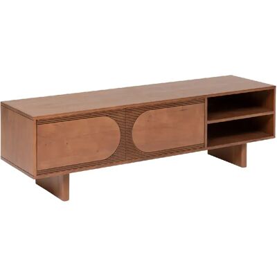 ATMOSPHERA Meuble TV 2 portes et 2 niches en bois massif NANDA - Marron - Publicité ATMOSPHERA Meuble TV 2 portes et 2 niches en bois massif NANDA - Marron - Publicité
