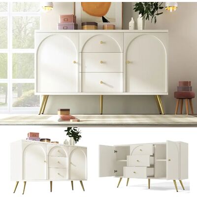 Merax Commode 2 portes 3 tiroirs - Blanc - Publicité Merax Commode 2 portes 3 tiroirs - Blanc - Publicité